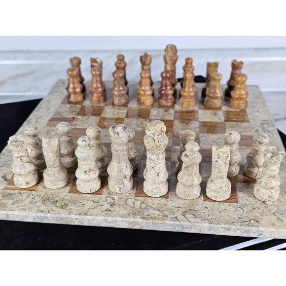 Handmade Marble Chess Set Brown chess Board & Pieces storage box Christmas gift - Picture 9 of 16